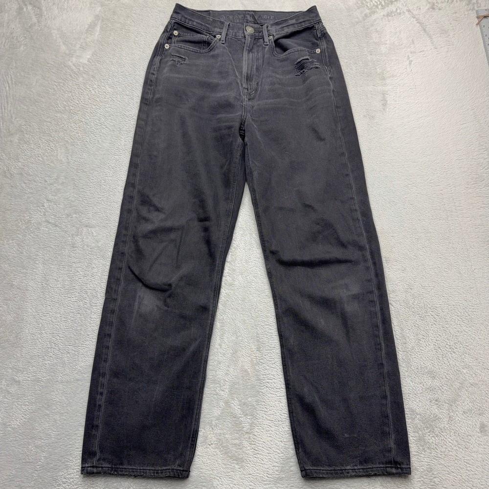 American Eagle Jeans Womens 6 Black Highest Rise 90s Boyfriend Distressed Denim